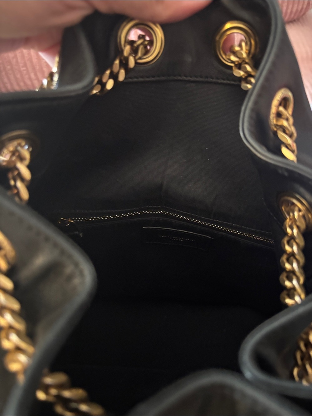 Saint Laurent Black Quilted Leather Backpack with Gold YSL Emblem - Picture 3 of 3